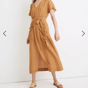 Madewell Linen-blend Dolman Sleeve Tie-Waist Midi Dress